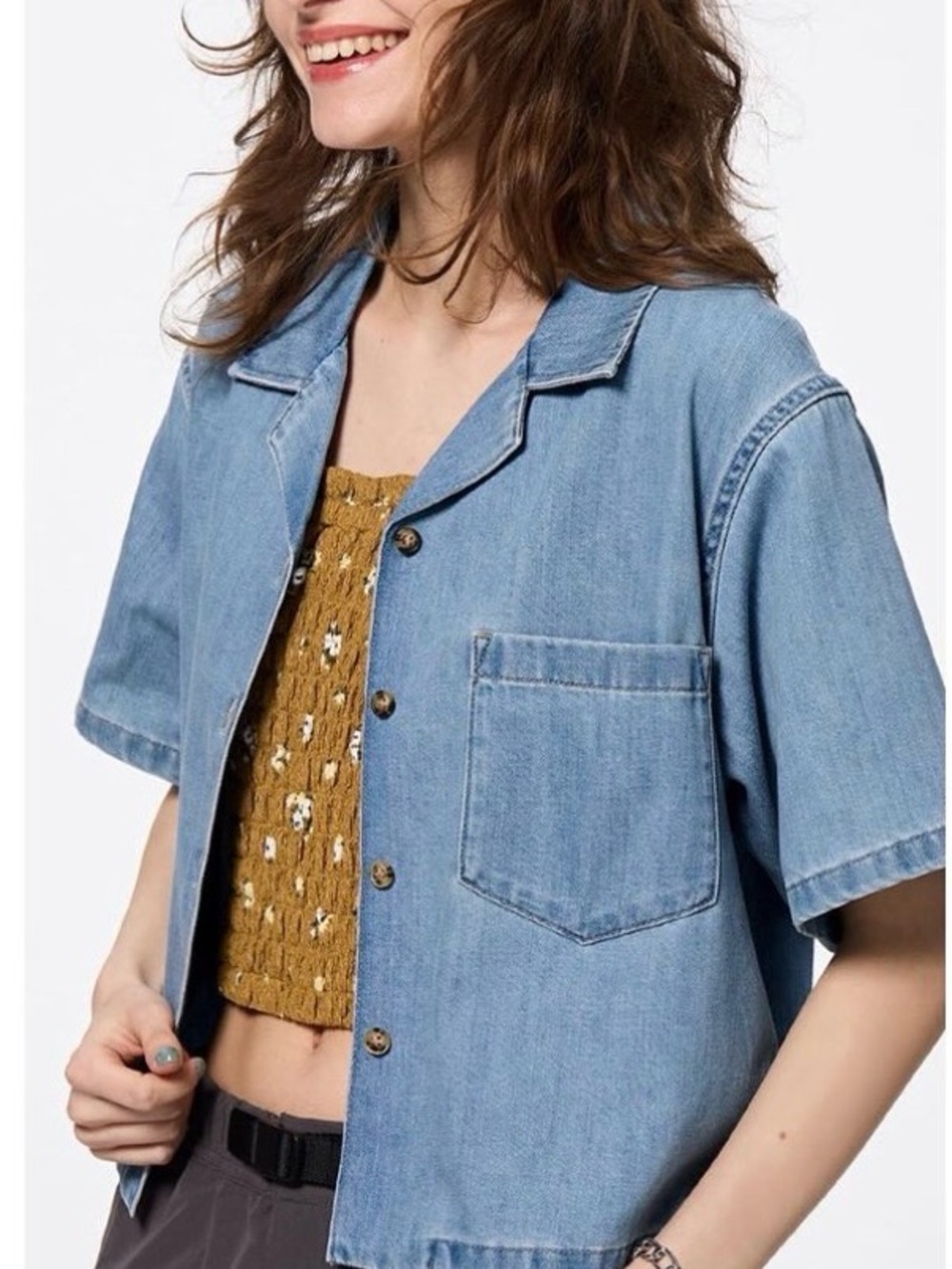 GU Denim Open Collar Shirt